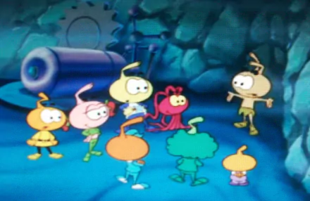 HD desktop wallpaper featuring colorful characters from the TV show The Snorks gathered in an underwater setting.