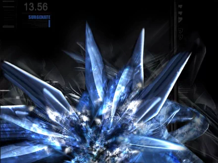 HD desktop wallpaper featuring an abstract design with sharp, crystalline shapes in varying shades of blue, set against a dark background. The image evokes a futuristic and technological aesthetic.