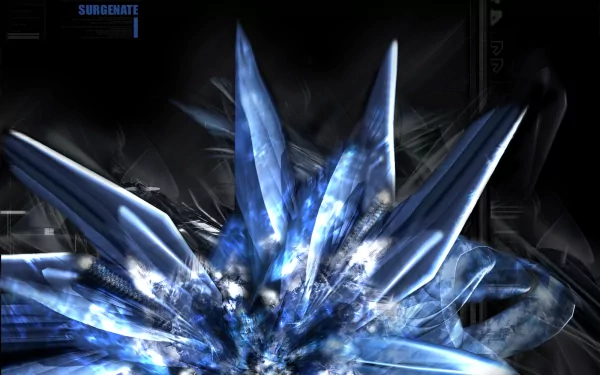 HD desktop wallpaper featuring an abstract design with sharp, crystalline shapes in varying shades of blue, set against a dark background. The image evokes a futuristic and technological aesthetic.