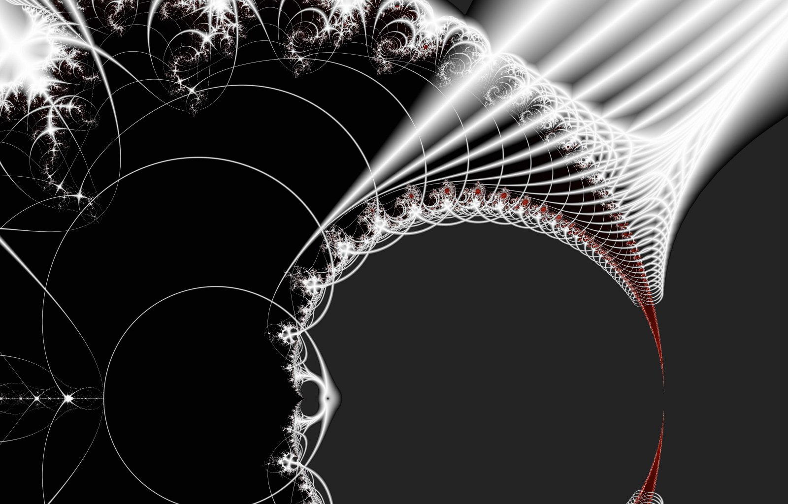 Abstract black and white fractal design with intricate, psychedelic swirling patterns creates a trippy, high-definition artistic desktop wallpaper background.