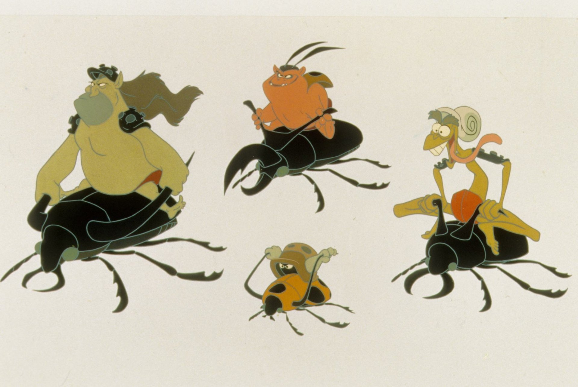 HD desktop wallpaper featuring characters from Ferngully: The Last Rainforest riding on the backs of beetles.