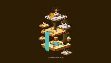 A colorful HD desktop wallpaper featuring a stylized, multi-level scene from The Legend of Zelda, showcasing iconic elements and whimsical landscapes.