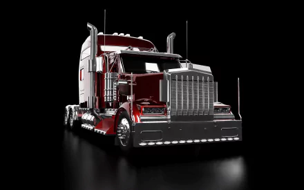 HD desktop wallpaper featuring a red truck with chrome accents against a black background.