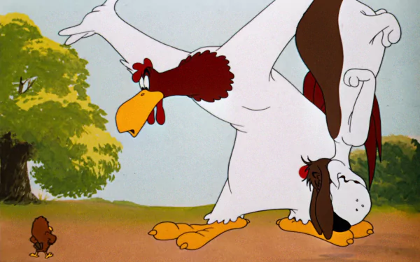 HD PC desktop wallpaper of Foghorn Leghorn from the Looney Tunes TV show, featuring the iconic cartoon rooster in a dynamic pose outdoors.