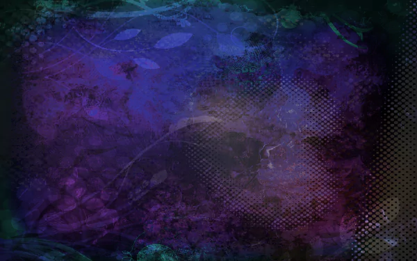 Abstract grunge 2K Quad HD PC desktop wallpaper with textured purple-blue center, dark vignette, mesh-dot overlays and subtle teal-green accents.