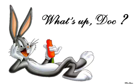 Bugs Bunny relaxes with a carrot, casually asking, What's up, Doc? This vibrant HD PC wallpaper captures the classic charm of the Looney Tunes TV show.