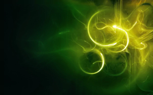 Abstract HD PC desktop wallpaper featuring vibrant swirling patterns in yellow and green hues against a dark background.