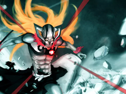 HD desktop wallpaper of Hollow Ichigo from the anime Bleach, featuring a dynamic portrayal of the character in a dramatic battle scene.