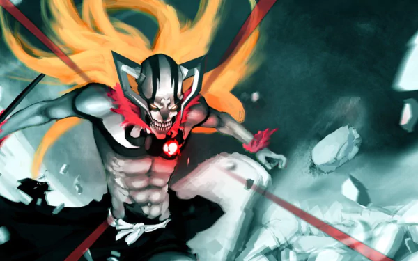 HD desktop wallpaper of Hollow Ichigo from the anime Bleach, featuring a dynamic portrayal of the character in a dramatic battle scene.