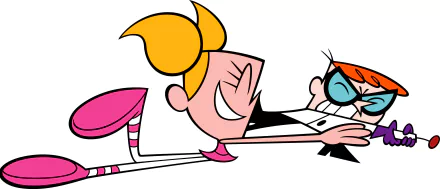 HD wallpaper of Dexter and Dee Dee from Dexter's Laboratory, featuring the iconic cartoon siblings in a dynamic pose.