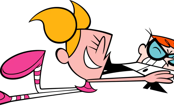 HD wallpaper of Dexter and Dee Dee from Dexter's Laboratory, featuring the iconic cartoon siblings in a dynamic pose.