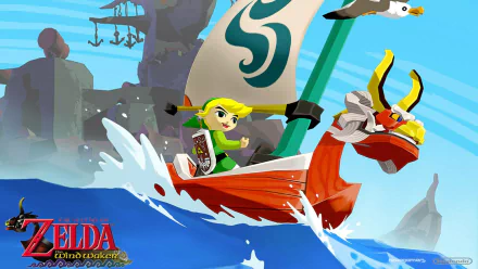 HD desktop wallpaper of Link sailing in The Legend of Zelda: The Wind Waker HD with vibrant colors and dynamic action.