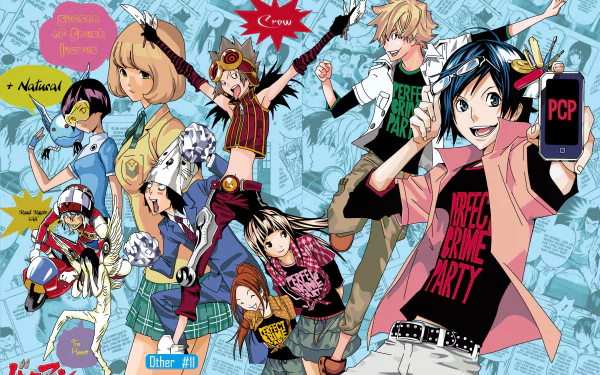 Colorful anime characters from Bakuman pose dynamically against a vibrant, comic-style background, making this HD desktop wallpaper a striking visual for fans of the series.