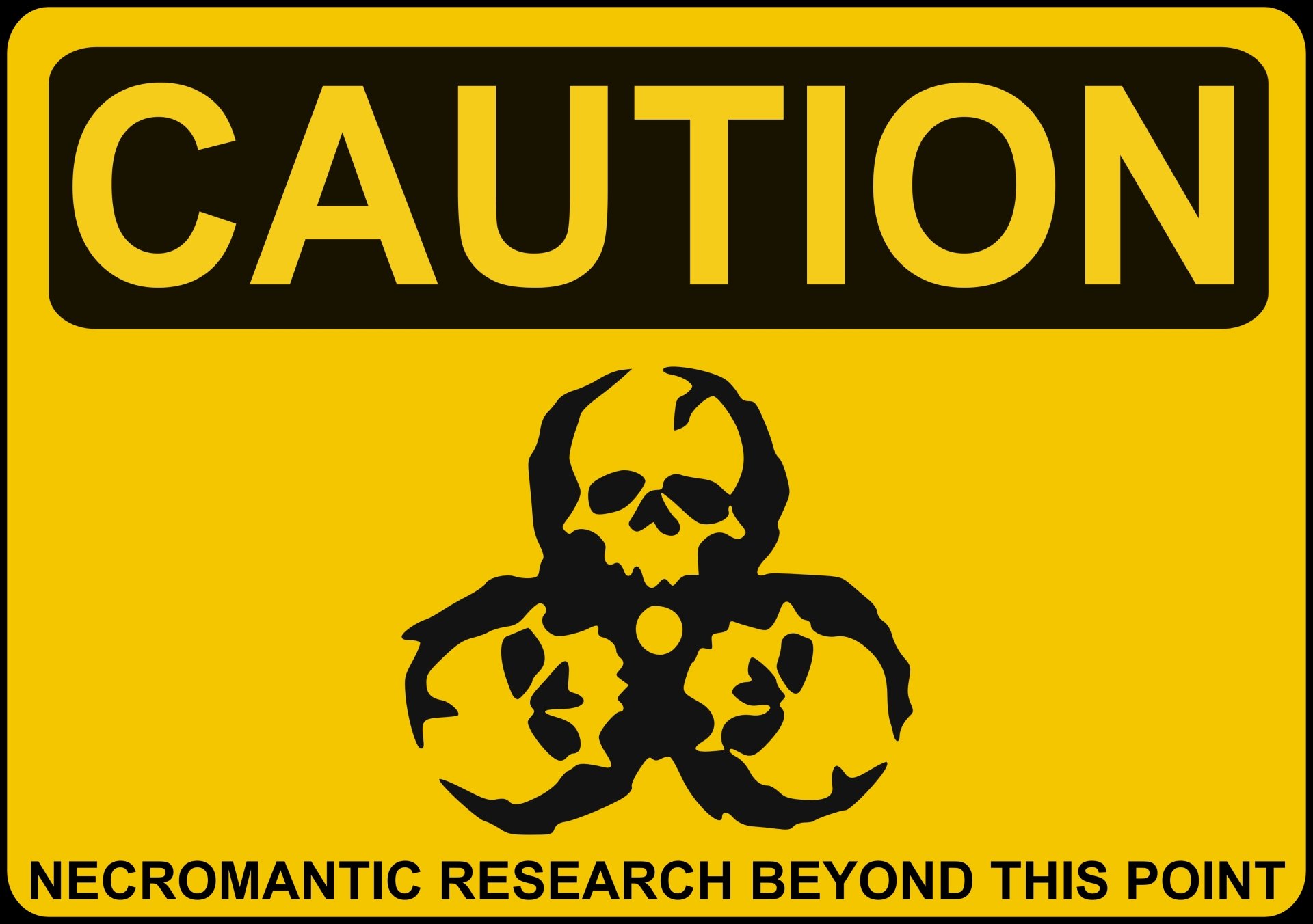 Sci-fi themed biohazard caution sign featuring a skull with radiation symbols, designed as a 4K Ultra HD PC desktop wallpaper and background.