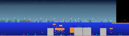 HD PC desktop wallpaper of Super Mario Bros. 3 video game: pixel-art ocean level with deep blue water, floating brick platforms, pipes and a star-speckled night sky.