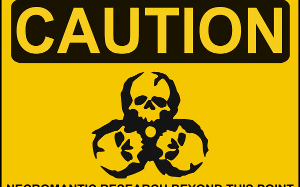 Sci-fi themed biohazard caution sign featuring a skull with radiation symbols, designed as a 4K Ultra HD PC desktop wallpaper and background.