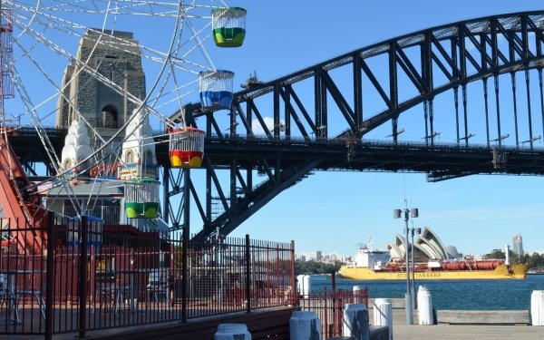 Man Made Sydney Cities Australia Luna Park Tanker Bridge Sydney Harbour Bridge Ferris Wheel Stolt Tankers HD Wallpaper | Background Image