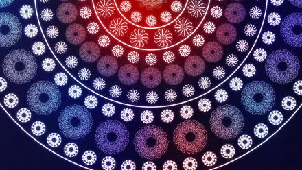 An abstract HD wallpaper featuring intricate patterns in a circular design, blending vibrant reds, blues, and whites, creating a captivating visual mind teaser.
