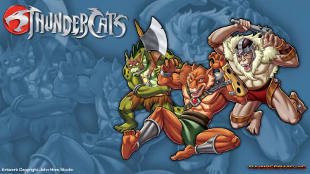 Colorful HD wallpaper featuring characters from the classic 1985 TV show Thundercats, showcasing action-packed poses against a dynamic background.