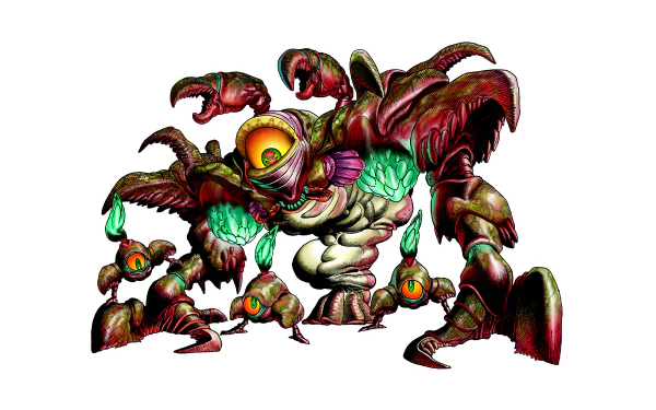 4K Ultra HD PC desktop wallpaper of Gohma from the video game The Legend of Zelda: Ocarina of Time — a grotesque multi-limbed arachnid with a single glowing eye and dripping green slime.