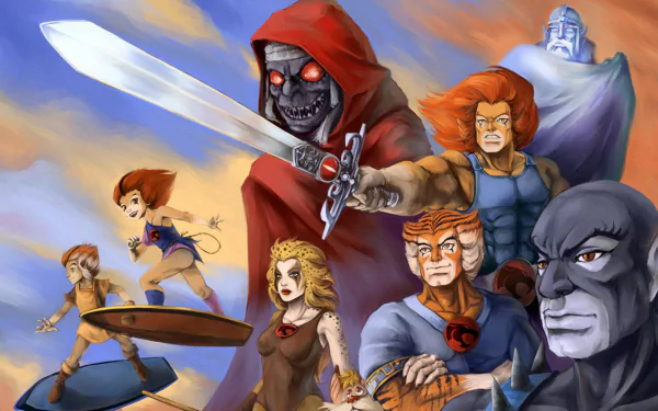 A captivating HD desktop wallpaper featuring characters from the classic TV show Thundercats (1985), showcasing action-packed moments and vibrant colors.