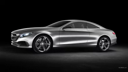 Silver Mercedes-Benz S-Class Coupe side profile on dark studio floor — a Mercedes-Benz S-Class vehicle in HD PC desktop wallpaper and background.