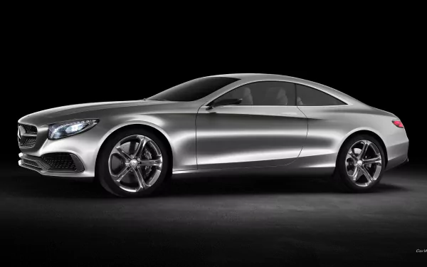Silver Mercedes-Benz S-Class Coupe side profile on dark studio floor — a Mercedes-Benz S-Class vehicle in HD PC desktop wallpaper and background.
