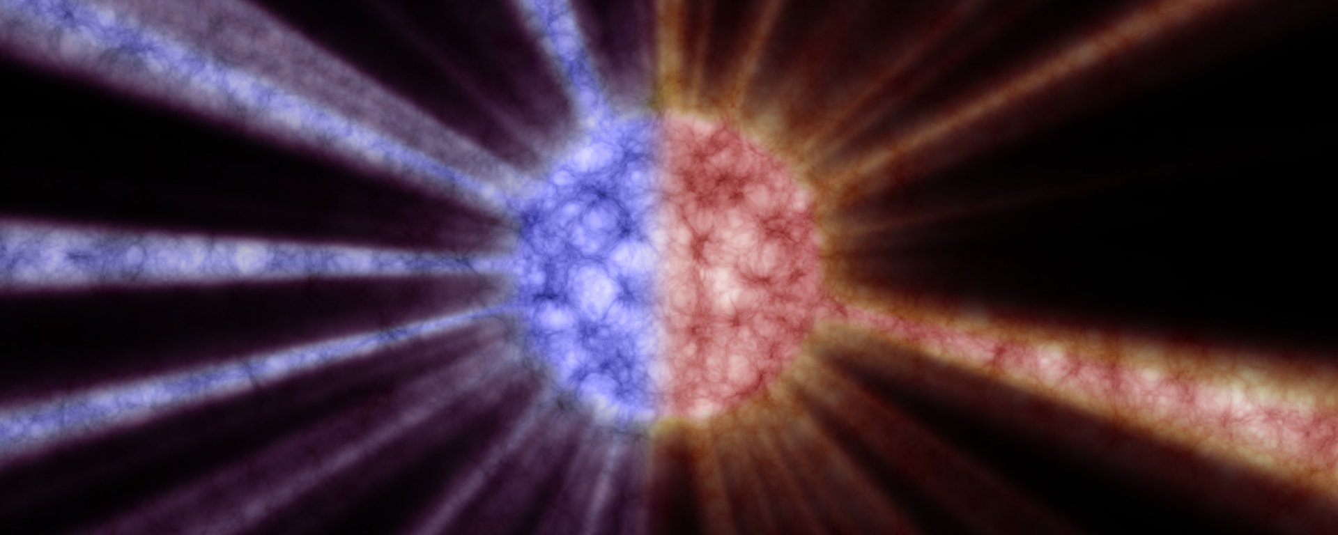 Artistic HD PC desktop wallpaper featuring an abstract glowing sphere with radiant blue and orange light beams extending outward against a dark background.