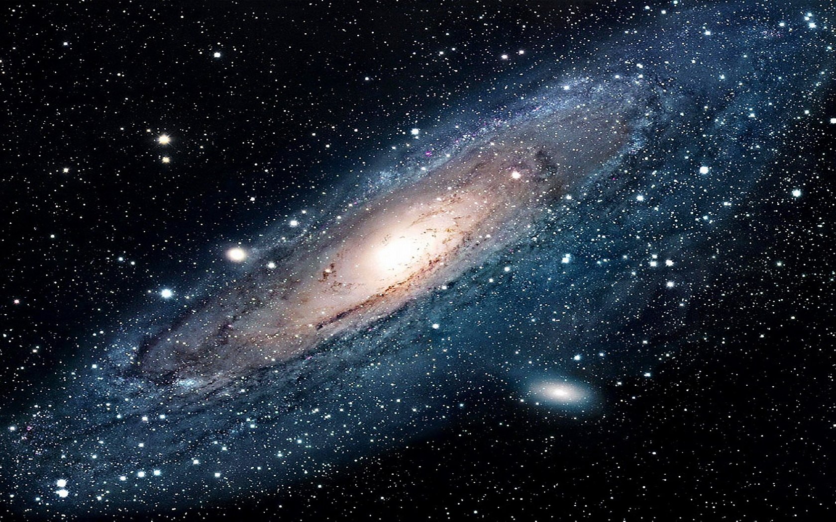 HD PC desktop wallpaper featuring a detailed sci-fi galaxy with swirling stars and cosmic dust against a deep space backdrop.