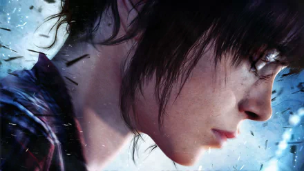 High-definition wallpaper featuring a profile of a character from the video game Beyond: Two Souls, with an ethereal background and dynamic elements.