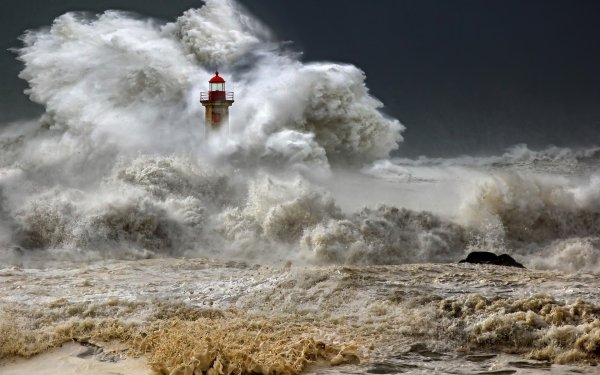 Door de mens gemaakt Vuurtoren Gebouwen Storm Oceaan Sea Golf HD Wallpaper | Achtergrond
