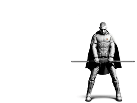 Tim Drake as Robin from Batman: Arkham City stands in grayscale with his staff, showcased in a 4K Ultra HD PC desktop wallpaper and background.