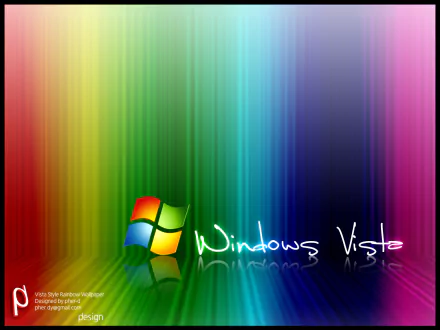 HD PC desktop wallpaper: vibrant rainbow vertical light streaks with the Windows logo and 'Windows Vista' script — a technology-themed Windows Vista background.