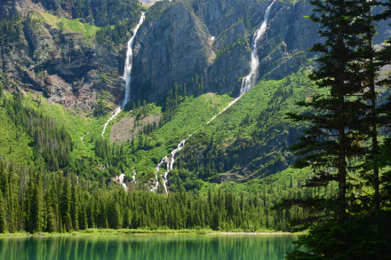 Avalanche Lake glacier glacier national park Montana lake mountain nature waterfall HD Desktop Wallpaper | Background Image