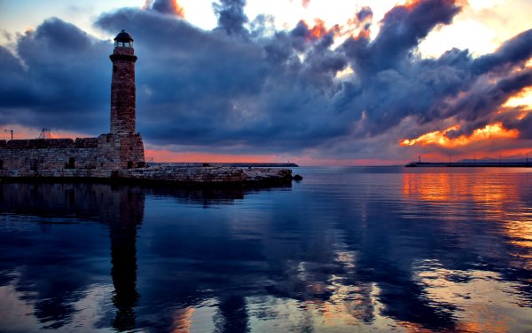 Man Made Lighthouse Sky Cloud Sunset Brick Ocean Sea HD Wallpaper | Background Image