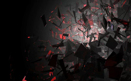 Abstract glass shards scattered in a dark space with red highlights, creating a dynamic and striking HD PC desktop wallpaper and background.
