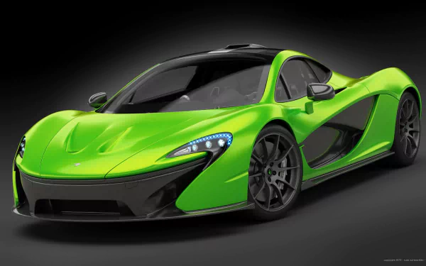 A striking HD wallpaper featuring a vibrant green McLaren P1, showcasing its sleek design and high-performance engineering against a dark background.