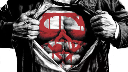 HD comic-style desktop wallpaper featuring a person ripping open their shirt to reveal a stylized, distressed Superman logo beneath.