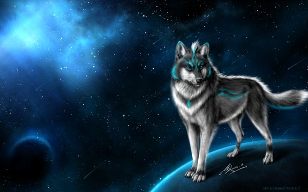 blue moon fantasy wolf HD Desktop Wallpaper | Background Image