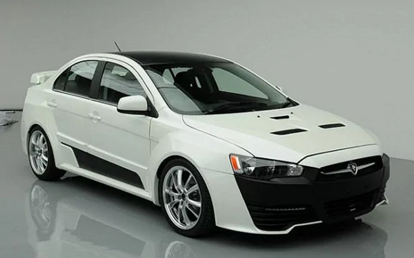 HD PC desktop wallpaper featuring a sleek white Proton vehicle showcased in a polished studio setting with reflective flooring.