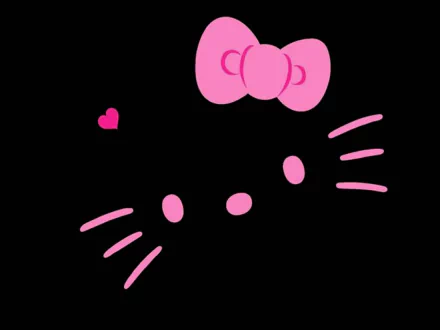 HD desktop wallpaper featuring a minimalist Hello Kitty design with a large pink bow and whiskers set against a black background.