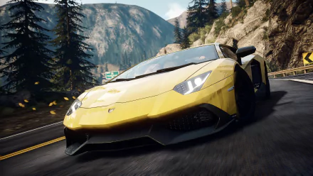 Close-up of a yellow supercar racing a mountain highway from the video game Need for Speed: Rivals — 4K Ultra HD PC desktop wallpaper and background.