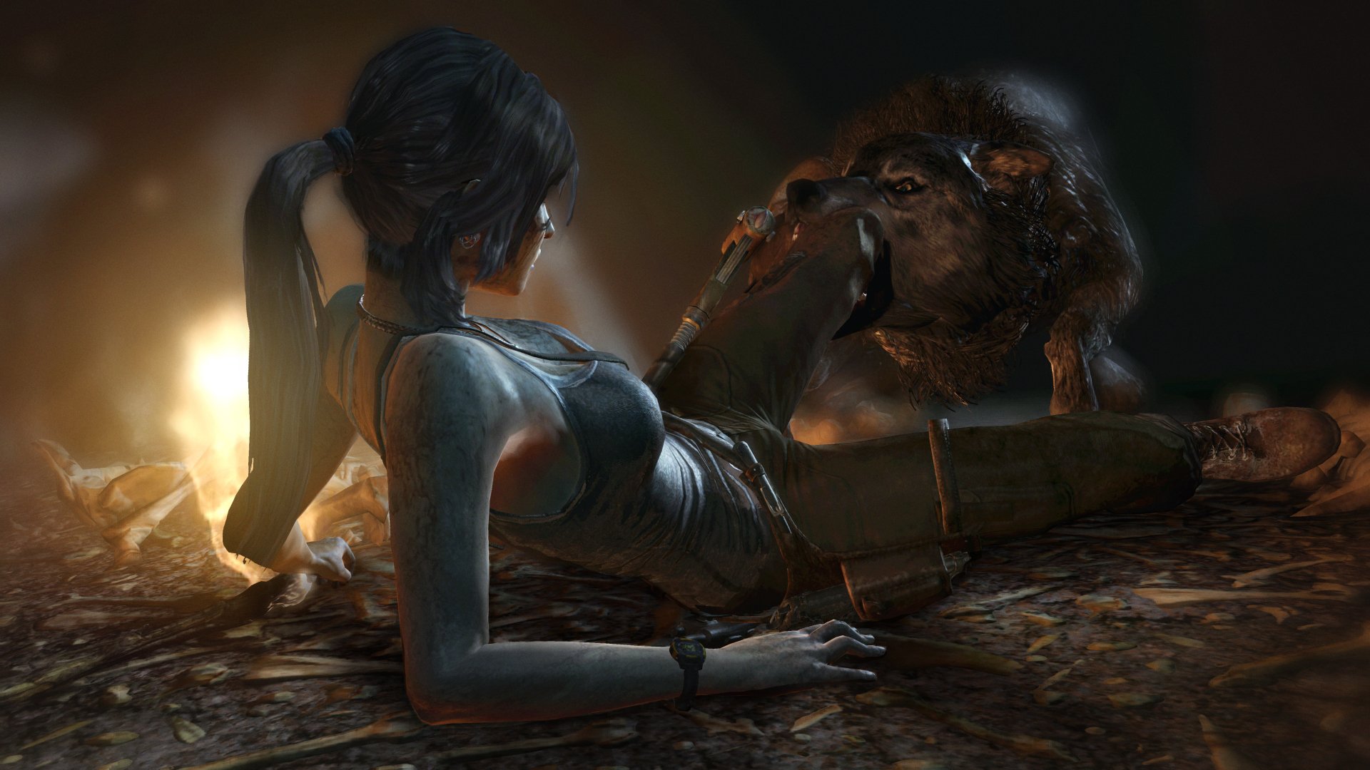 A stunning 4K Ultra HD wallpaper featuring Lara Croft from the video game Tomb Raider, showcasing her adventurous spirit in a dynamic pose.