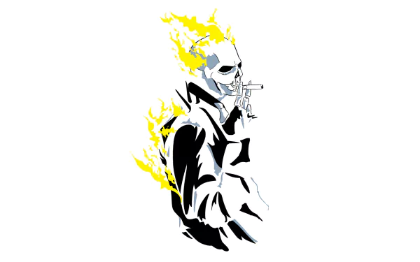 A dynamic illustration of Ghost Rider, featuring a skull figure with fiery yellow accents and a gun. This vibrant image serves as a striking 4K Ultra HD desktop wallpaper and background.