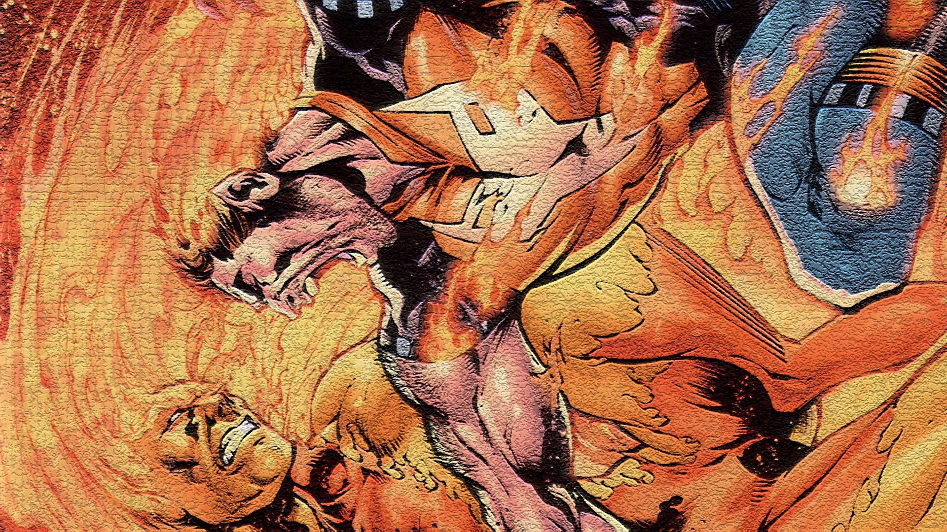 HD PC desktop wallpaper featuring Timber Wolf from the DC Comics TV show Legion of Super-Heroes in dynamic, fiery action.