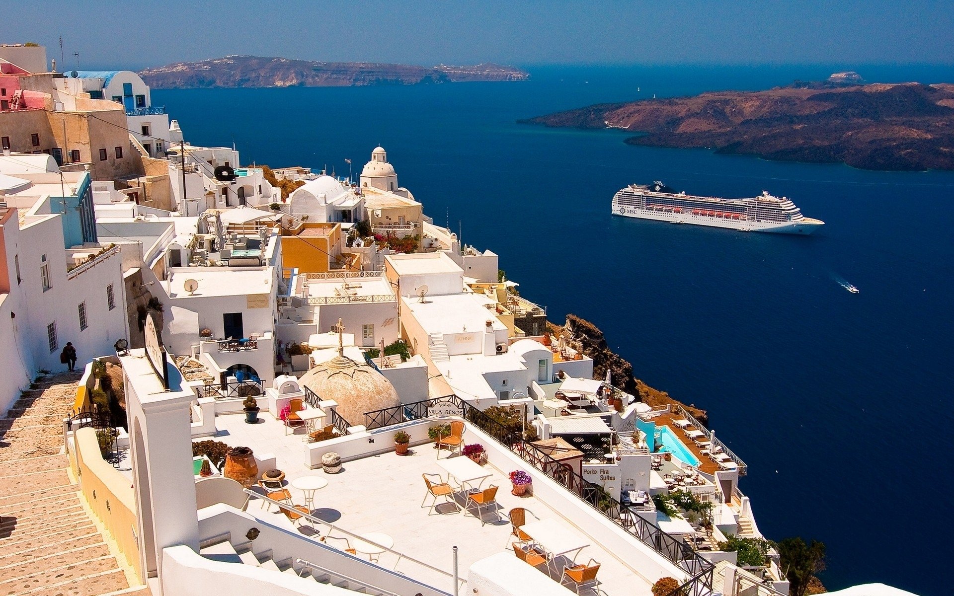 Man Made Santorini Hd Wallpaper