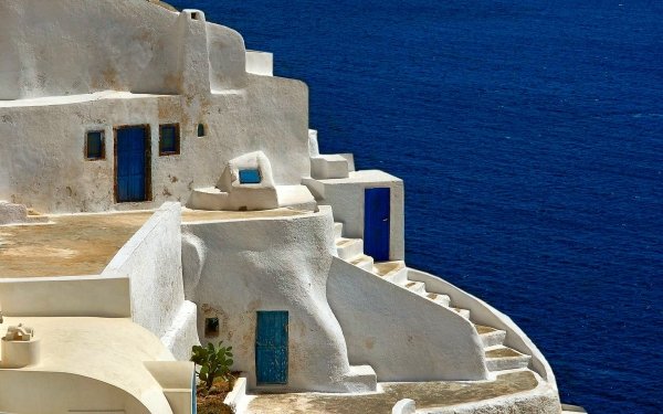 Man Made Santorini Towns Greece Blue Architecture Building Summer Azure HD Wallpaper | Background Image