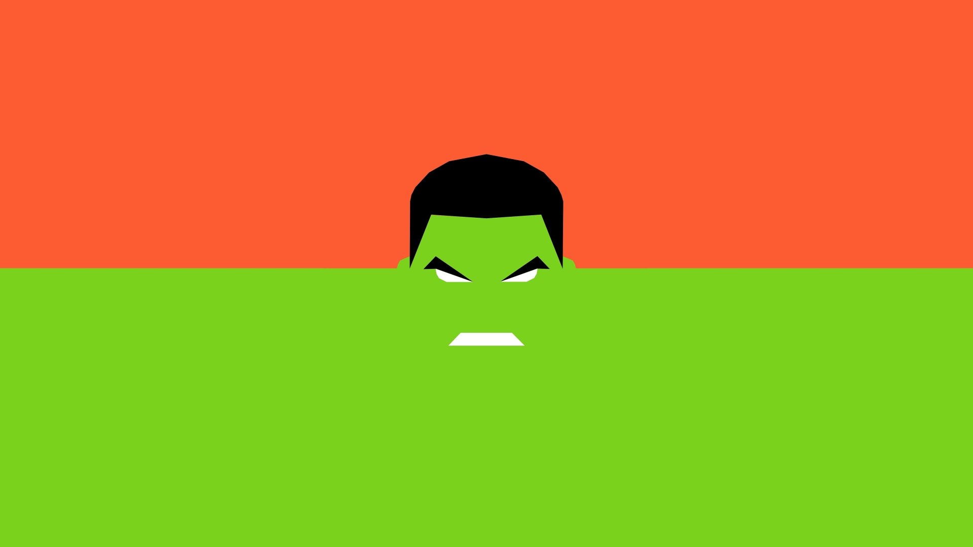 Minimalist comic-style Hulk illustration with bold green and orange colors, designed as a 4K Ultra HD PC desktop wallpaper and background.