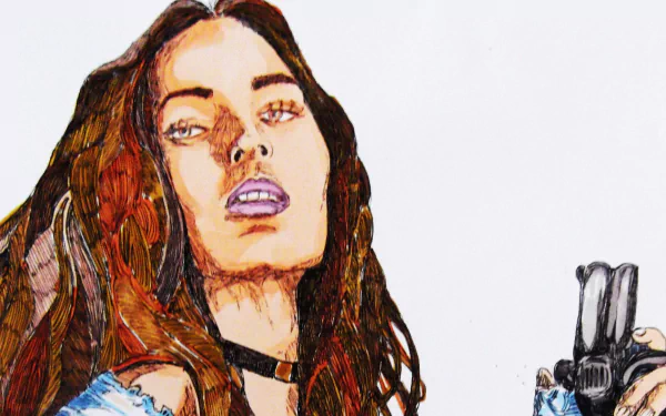 HD PC desktop wallpaper featuring a stylized portrait of Megan Fox from the movie Jonah Hex, showcasing her intense gaze and bold expression.