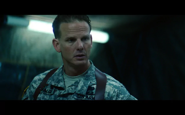Close-up of a stern U.S. Army officer in a dim tent from the movie Lions for Lambs — HD PC desktop wallpaper/background.